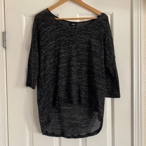 Black 3/4 Sleeve Hi-Lo Sweater w/Sheer Back Detail